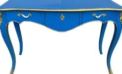 Casa Padrino Barock Sekretär mit 3 Schubladen Blau / Gold - Handgefertigter Massivholz Schreibtisch im Barockstil - Barock Büro Möbel