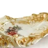 Casa Padrino Barock Serviertablett Schwan mit Blumen Gold / Weiß / Mehrfarbig 54 x 30 x H. 16 cm - Handbemaltes Keramik Tablett im Barockstil