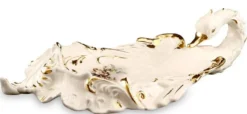 Casa Padrino Barock Serviertablett Schwan mit Blumen Elfenbeinfarben / Gold / Mehrfarbig 54 x 30 x H. 16 cm - Handbemaltes Keramik Tablett im Barockstil