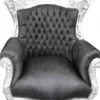 Casa Padrino Barock Sessel Al Capone im Antik Stil, Schwarz Lederoptik und Silber, Höhe 128 cm
