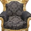 Casa Padrino Barock Sessel Al Capone im Antik Stil Schwarz Muster mit Gold 127 x 85 x 65 cm