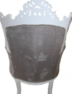 Casa Padrino Barock Sessel Al Capone Grau / Weiß mit Glitzersteinen, 128 x 90 x 80 cm