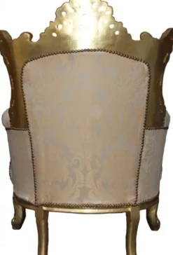 Casa Padrino Barock Sessel Al Capone Creme / Gold - Massivholz - 127 x 90 x 80 cm