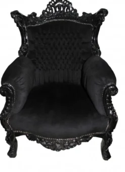 Casa Padrino Barock Sessel Al Capone Schwarz-Schwarz, 128 x 90 x 80 cm, handgefertigt
