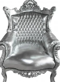 Casa Padrino Barock Sessel Al Capone im Antik Stil, Silber / Silber, Höhe 128 cm, Breite 90 cm, Tiefe 80 cm