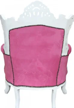 Casa Padrino Barock Sessel Al Capone Pink/Weiß mit Glitzersteinen, 127 x 90 x 80 cm