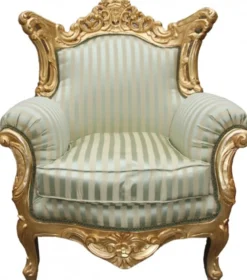 Casa Padrino Barock Sessel Al Capone Mod 2 Jadegrün / Beige / Gold, 85 x 65 x 127 cm, Massivholz