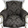 Casa Padrino Barock Sessel Al Capone Schwarz Muster / Weiß mit Gold Bemalung - Antik Stil Wohnzimmer Möbel - 127 x 90 x 80 cm