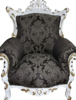 Casa Padrino Barock Sessel Al Capone Schwarz Muster / Weiß mit Gold Bemalung - Antik Stil Wohnzimmer Möbel - 127 x 90 x 80 cm