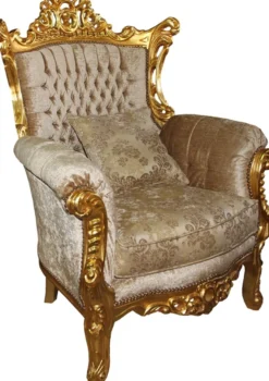 Casa Padrino Barock Sessel Al Capone im Antik Stil, Braun-Creme Muster mit Gold, 128 x 90 x 80 cm