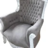 Casa Padrino Barock Sessel Al Capone Grau / Weiß mit Glitzersteinen, 128 x 90 x 80 cm