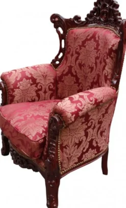 Casa Padrino Barock Sessel Al Capone im Antik Stil, Bordeaux Muster / Braun Rot, 85 x 65 x 127 cm