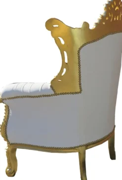 Casa Padrino Barock Sessel Al Capone im Antik Stil Weiß / Gold mit Glitzersteinen 128 x 90 x 80 cm