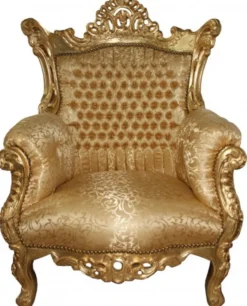 Casa Padrino Barock Sessel Al Capone Mod 2 Gold Muster / Gold - 127 x 85 x 65 cm - Handgefertigter Luxus Sessel