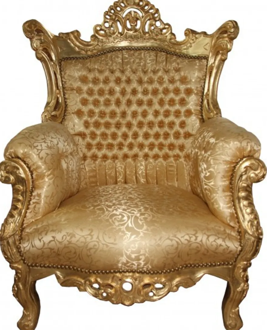 Casa Padrino Barock Sessel Al Capone Mod 2 Gold Muster / Gold - 127 x 85 x 65 cm - Handgefertigter Luxus Sessel