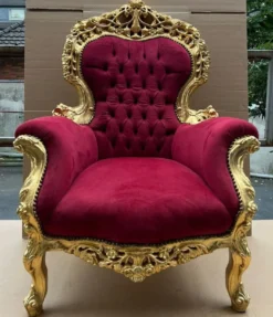 Casa Padrino Barock Sessel Bordeauxrot / Gold - Handgefertigter Antik Stil Wohnzimmer Sessel - Antik Stil Möbel - Barock Wohnzimmer Möbel