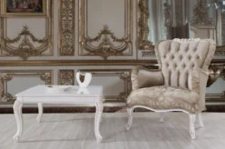 Casa Padrino Barock Sessel Braun / Weiß / Beige 80 x 82 x H. 100 cm - Prunkvoller Wohnzimmer Sessel mit Glitzersteinen - Barockstil Möbel