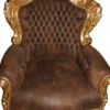 Casa Padrino Barock Sessel im Antik Stil, Braun Lederoptik mit Goldgestell, 120 x 85 x 85 cm