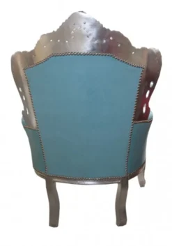 Casa Padrino Barock Sessel King Blau / Silber - Luxuriöser Antik Stil Sessel aus Massivholz, 120 x 85 x 85 cm