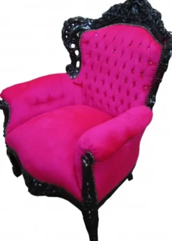 Casa Padrino Barock Sessel King Pink / Schwarz mit Bling Bling Glitzersteinen, 120 x 85 x 85 cm