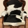 Casa Padrino Barock Sessel King mit echtem Kuhfell in Schwarz-Weiß und braunem Massivholz 120 x 85 x 85 cm