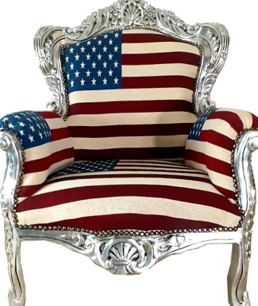Casa Padrino Barock Sessel King USA Design / SIlber - USA Barock Möbel Thron