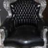 Casa Padrino Barock Sessel King Schwarz/Silber in Lederoptik, Höhe 120 cm, Breite 85 cm, Tiefe 85 cm
