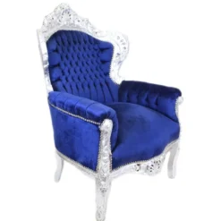 Casa Padrino Barock Sessel King Royalblau / Silber - Barock Möbel Antik Stil