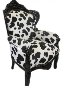 Casa Padrino Barock Sessel King Kuhmuster Schwarz Weiß / Schwarz 85 x 85 x H. 120 cm - Barock Möbel