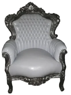 Casa Padrino Barock Sessel King im Antik Stil Weiß / Silber 85 x 85 x H. 120 cm - Luxuriöser Polstersessel