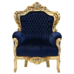 Casa Padrino Barock Sessel King Royalblau / Gold - Handgefertigter Barock Sessel aus Massivholz - 120 x 85 x 85 cm