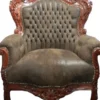 Casa Padrino Barock Sessel King im Antik Stil aus Massivholz in Braun Lederoptik 85 x 85 x H. 120 cm