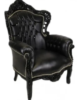 Casa Padrino Barock Sessel King im Antik Stil, Schwarz in Lederoptik mit Glitzersteinen, 120 x 85 x 85 cm