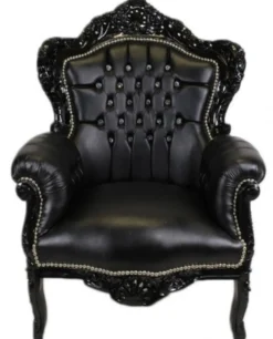 Casa Padrino Barock Sessel King im Antik Stil, Schwarz in Lederoptik mit Glitzersteinen, 120 x 85 x 85 cm
