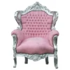 Casa Padrino Barock Sessel King in Rosa und Silber - Luxuriöser Samtsessel mit Massivholz - 120 x 85 x 85 cm