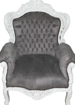 Casa Padrino Barock Sessel King im Antik Stil, Grau / Weiß, Höhe 120 cm, Breite 85 cm, Tiefe 85 cm, Handgefertigt