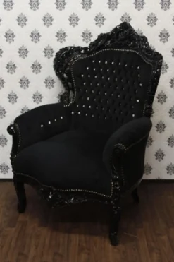 Casa Padrino Barock Sessel King Schwarz mit Bling Bling Glitzersteinen, 85 x 85 x H. 120 cm