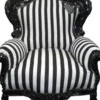 Casa Padrino Barock Sessel King im Antik Stil, Schwarz / Weiß gestreifter Bezug und schwarzer Rahmen, 120 x 85 x 85 cm
