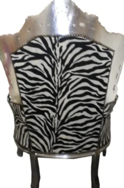 Casa Padrino Barock Sessel King Zebra / Silber - Handgefertigter Sessel aus Massivholz, 120 x 85 x 85 cm