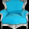 Casa Padrino Barock Sessel King im Antik Stil, Samtstoff Türkis und Holzgestell Silber, 120 x 85 x 85 cm