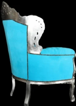 Casa Padrino Barock Sessel King im Antik Stil, Samtstoff Türkis und Holzgestell Silber, 120 x 85 x 85 cm
