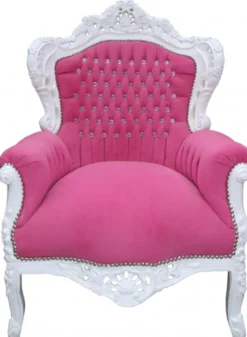 Casa Padrino Barock Sessel King Rosa / Weiß mit Bling Bling Glitzersteinen, 120 x 85 x 85 cm
