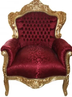 Casa Padrino Barock Sessel King Bordeaux Musterstoff / Gold - Luxuriöser Antik Stil Sessel - 120 x 85 x 85 cm