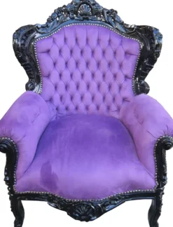 Casa Padrino Barock Sessel King im Antik Stil Lila / Schwarz, Höhe 120 cm, Breite 85 cm, Tiefe 85 cm