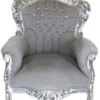 Casa Padrino Barock Sessel King im Antik Stil, Samtstoff Grau und Silber mit Bling Bling Glitzersteinen, 120 x 85 x 85 cm