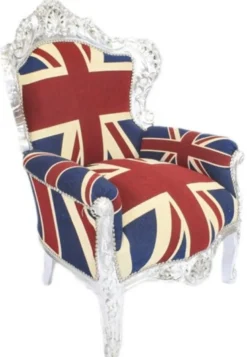 Casa Padrino Barock Sessel King Union Jack / Silber - Antik Stil Möbel - H 120 cm