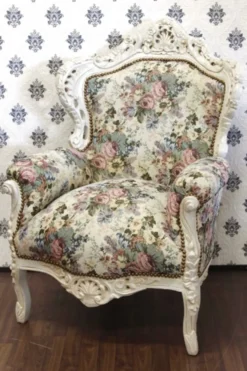 Casa Padrino Barock Sessel King im Blumenmuster Creme, 85 x 85 x H. 120 cm, Limited Edition