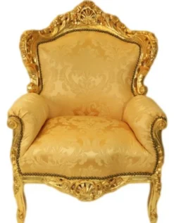Casa Padrino Barock Sessel King Gold Muster / Gold - Massivholz Luxus Sessel 85 x 85 x H. 120 cm