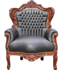 Casa Padrino Barock Sessel King in Braun Lederoptik, Massivholz, 120 x 85 x 85 cm