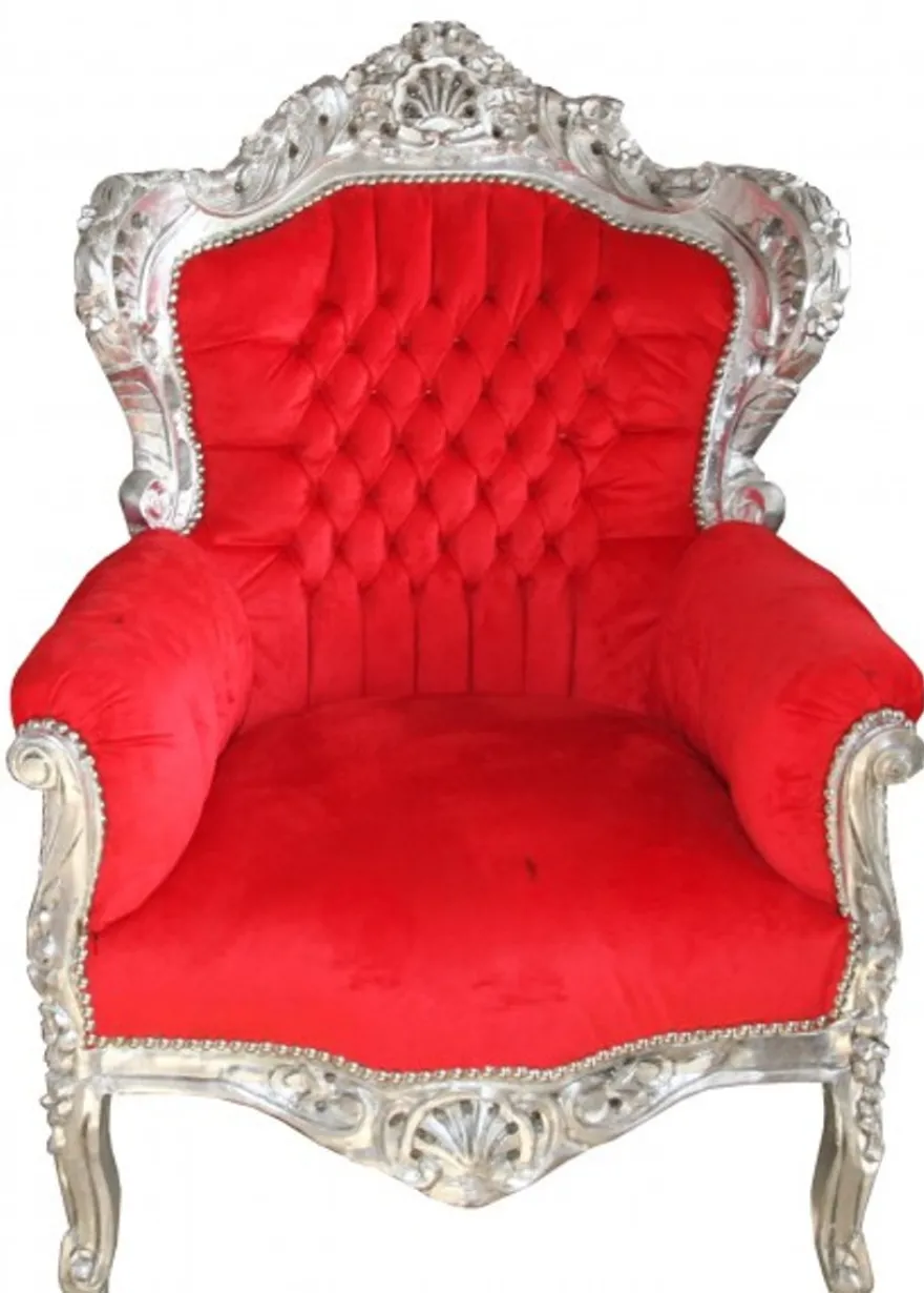Casa Padrino Barock Sessel King im Antik Stil, Rot und Silber, 85 x 85 x H. 120 cm
